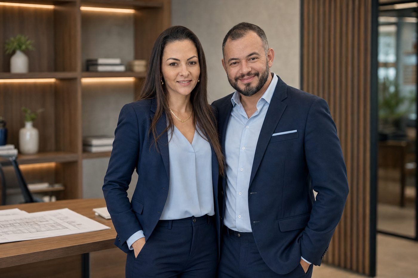 Fabrícia Wruck Frederich e Anderson Frederich no escritório da WF Negócios Imobiliários